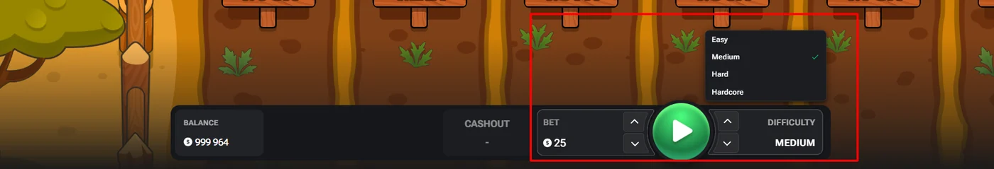 I quattro livelli di difficoltà di Rabbit Road: Easy, Medium, Hard e Hardcore